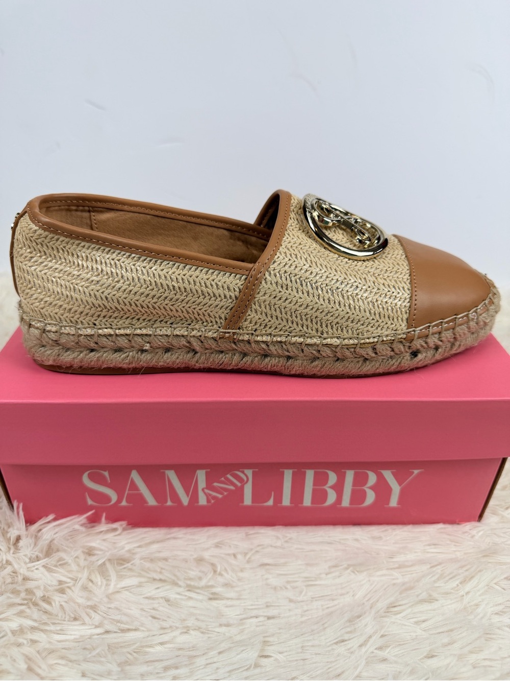 Sam & Libby Celeste 2 Espadrille Flats Raffia Tan Slip On 9 NEW Summer Coastal